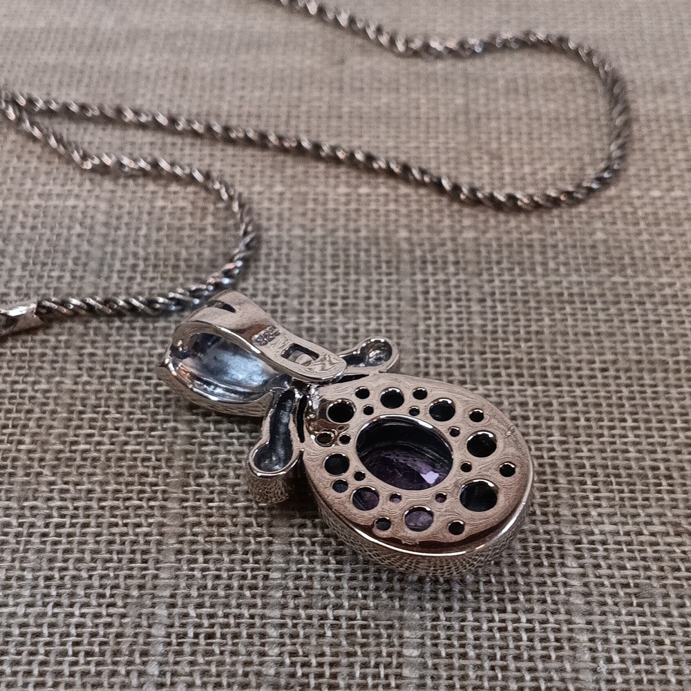 OC Tanner Sterling Silver Amethyst Pendant Necklace Pierced Earrings Set - Picture 5 of 15